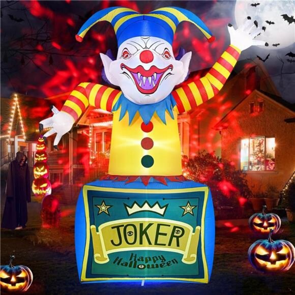 8 FT Halloween Inflatable Clown Outdoor Decor with Dynamic Flame Projector Light - Picture 1 of 7